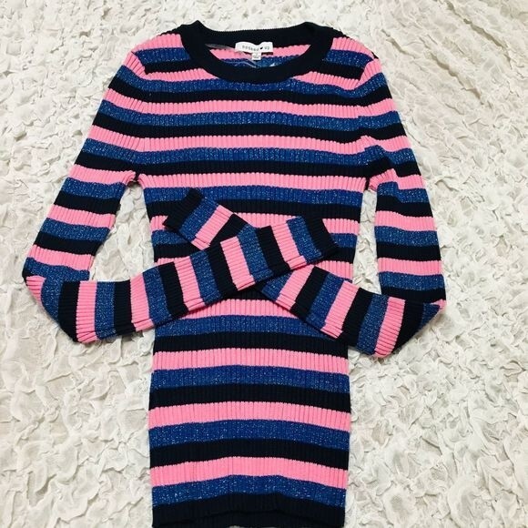 hooked up pink sweater  blue stripe long sleeve ribbed top size S - Picture 8 of 8